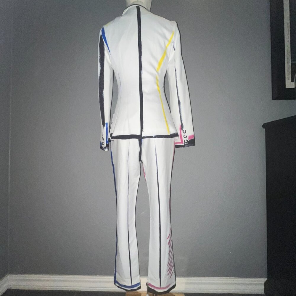 L'ATISTE COLOR ME BAD ARTSY PANTS SUIT GRAPHIC PAINTED CONTRASTING OUTLINE - S - Picture 9 of 16